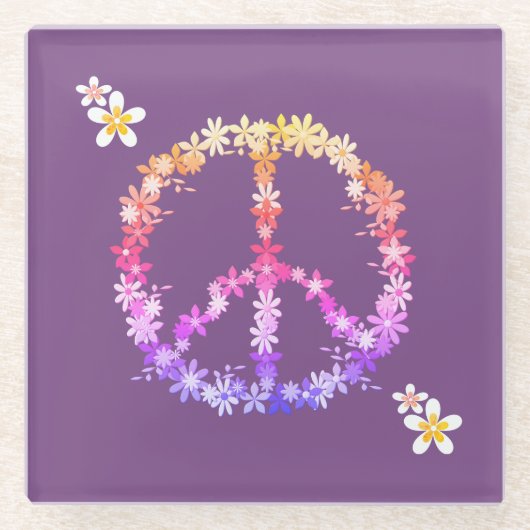 花と平和のカラフル ガラスコースター (正面)