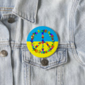 花と平和のサイン、ウクライナ国旗 缶バッジ (インサイチュ)