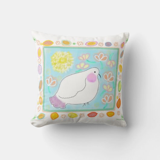 花と平和の鳩の枕 クッション (正面)