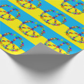 花と平和サイン、ウクライナ国旗のボタンワット ラッピングペーパー (角)