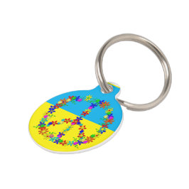 花と平和サイン、ウクライナ国旗のボタン ペット　ネームタグ