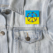 花と平和サイン、ウクライナ国旗のボタン 缶バッジ (インサイチュ)