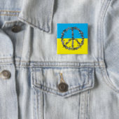 花と平和サイン、ウクライナ国旗のボタン 缶バッジ (インサイチュ)