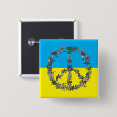花と平和サイン、ウクライナ国旗のボタン 缶バッジ (正面&裏面)