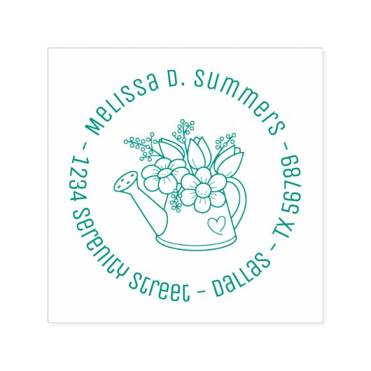 花と庭の散水缶ラウンドアドレス2 セルフインキングスタンプ (デザイン)