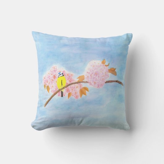花と庭の鳥 クッション (正面)