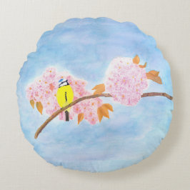花と庭の鳥 ラウンドクッション