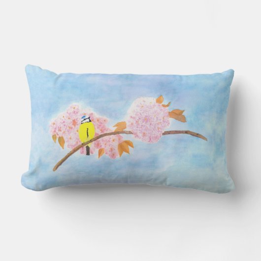 花と庭の鳥 ランバークッション (正面)