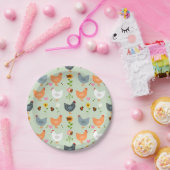 花と庭の鶏，緑 ペーパープレート (パーティー)