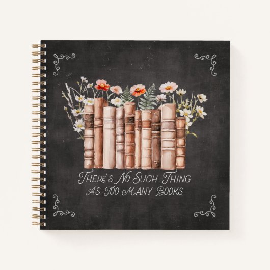 花と引用文が描かれた黒いノート ノートブック (正面)