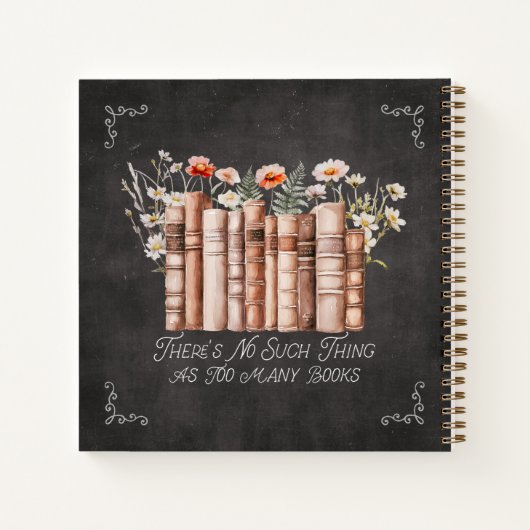 花と引用文が描かれた黒いノート ノートブック (裏面)
