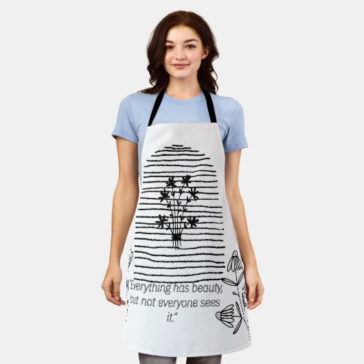 花と引用文 エプロン (着用した状態)