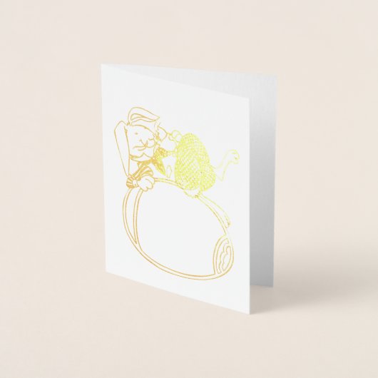 花と復活祭の卵を持つキュートなイースターバニー 箔カード (正面)