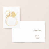 花と復活祭の卵を持つキュートなイースターバニー 箔カード (ディスプレー)