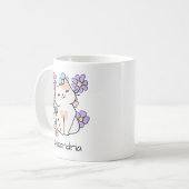 花と微笑むネコのモノグラム コーヒーマグカップ (正面左)