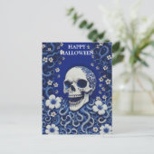 花と怖いハロウィーンスカル ポストカード (スタンド正面)