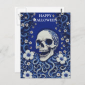 花と怖いハロウィーンスカル ポストカード (正面/裏面)