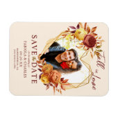 花と愛に満ちたフォトウェディング　保存日 マグネット (横)