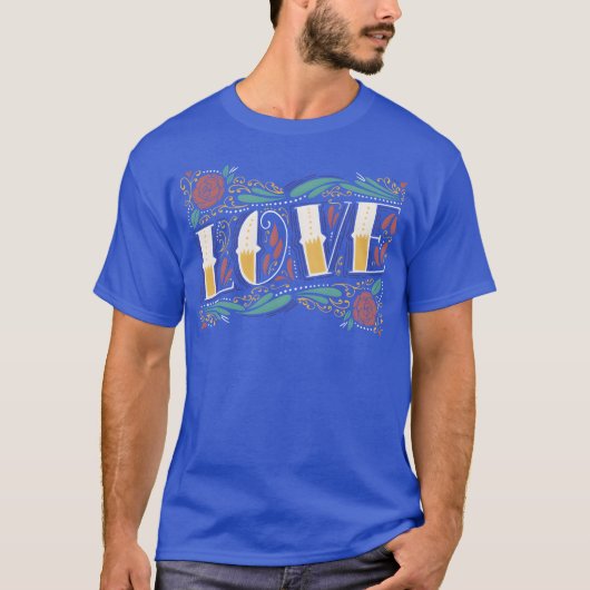花と愛のレタリング ファミリー Tシャツ (正面)