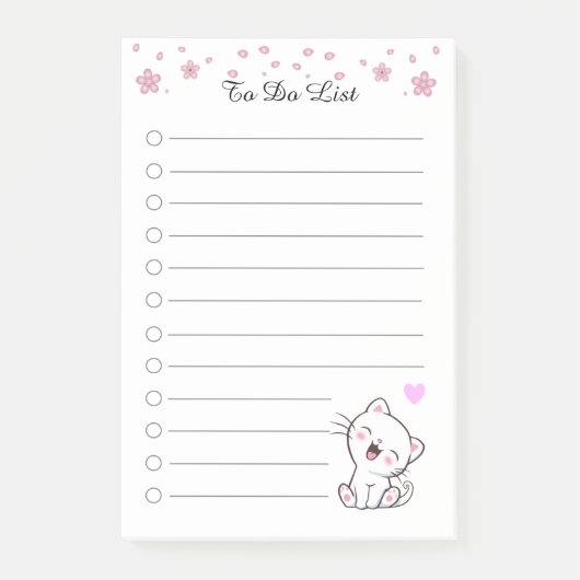 花と愛らしい白猫のTo Do リスト ポストイット (正面)