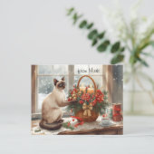 花と戯れる冬の猫 クリスマスコレクション シーズンポストカード (スタンド正面)
