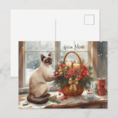 花と戯れる冬の猫 クリスマスコレクション シーズンポストカード (正面/裏面)