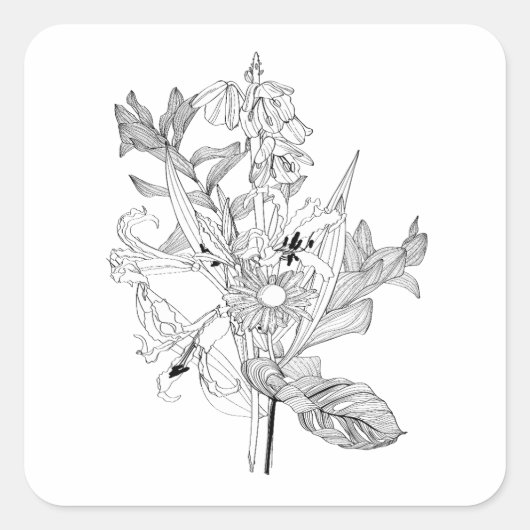 花と手のひら離れのスタイル。 スクエアシール (正面)