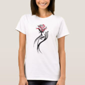 花と手のラインアート Tシャツ (正面)