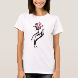 花と手のラインアート Tシャツ