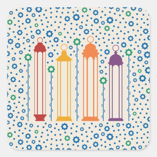 花と提灯 スクエアシール (正面)