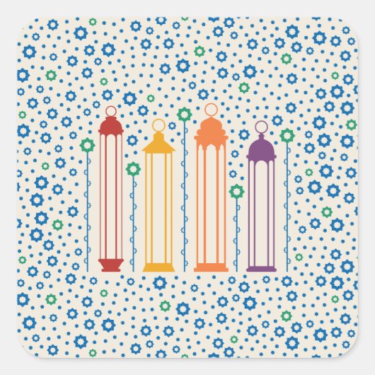 花と提灯 スクエアシール (正面)