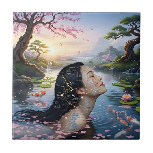 "花と数式の間" - デジタル肖像画 タイル (正面)