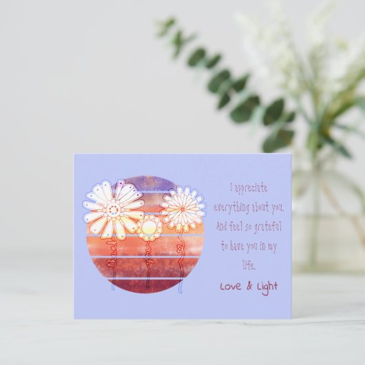 花と日没はがき付き有難うメッセージ ポストカード (スタンド正面)