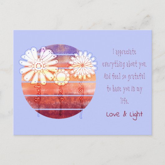 花と日没はがき付き有難うメッセージ ポストカード (正面)