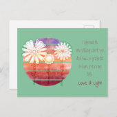 花と日没はがき付き有難うメッセージ ポストカード (正面/裏面)