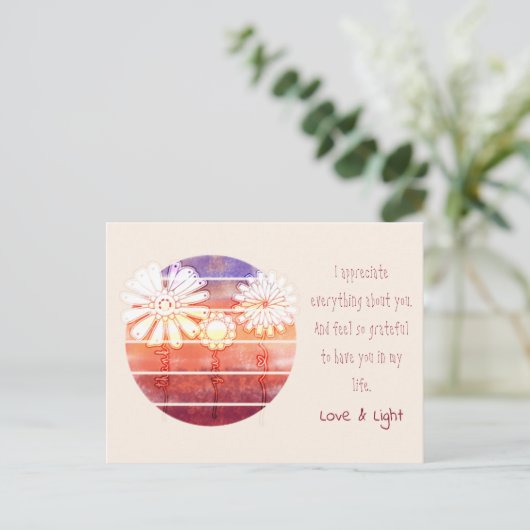 花と日没はがき付き有難うメッセージ ポストカード (スタンド正面)