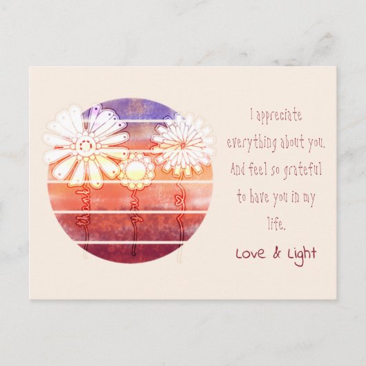 花と日没はがき付き有難うメッセージ ポストカード (正面)