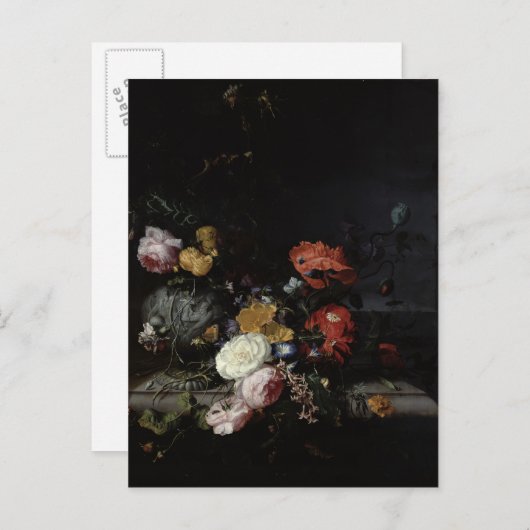 花と昆虫の静物画 ポストカード (正面/裏面)