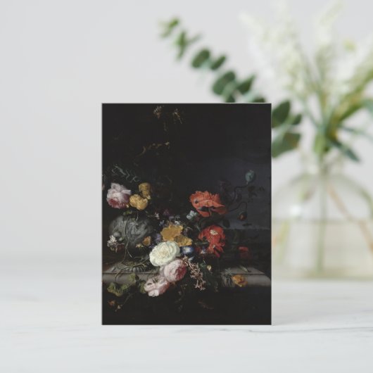 花と昆虫の静物画 ポストカード (スタンド正面)
