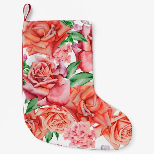 花と明るいシームレスなパターン。バラ水 スモールクリスマスストッキング (正面)