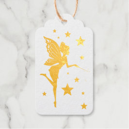 花と星のゴールド箔を持つ魔法の妖精 ギフトタグ
