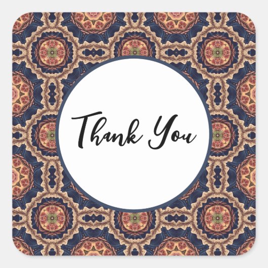 花と星の形状パターン – ありがとう スクエアシール (正面)