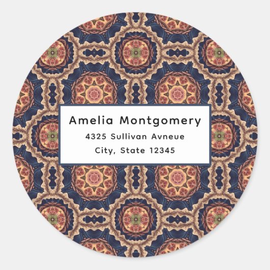 花と星形のパターン – 住所 ラウンドシール (正面)