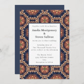 花と星形装飾デザイン結婚ズ 招待状 (正面/裏面)