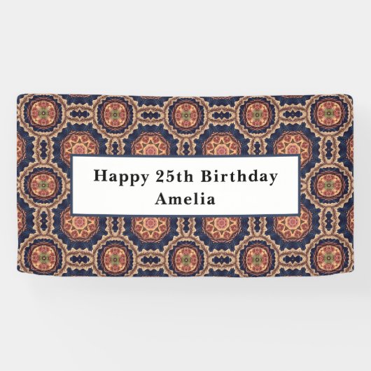 花と星形装飾デザイン誕生日 横断幕 (横)