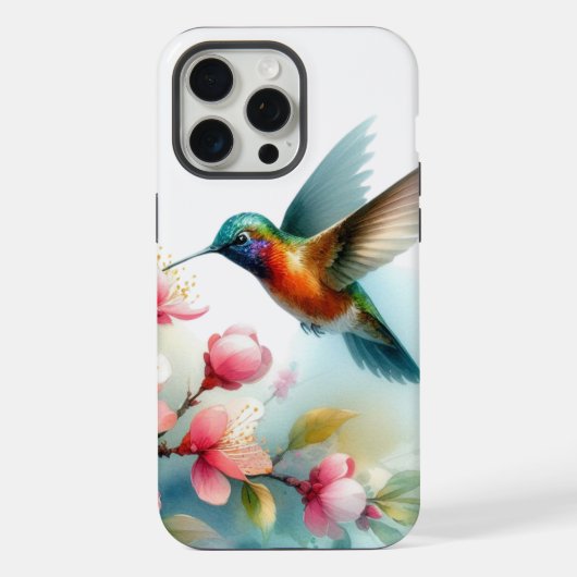 花と春のハチドリのアートワーク iPhoneケース (裏面)