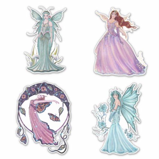 花と月を持つ妖精アートRenee Lavoie シール (正面)