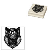 花と月を飾るオオカミ ラバースタンプ (押印)