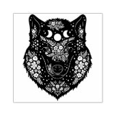 花と月を飾るオオカミ ラバースタンプ (インプリント)