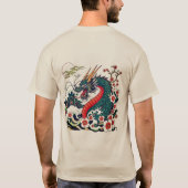 花と月明かりに包まれたドラゴンのタトゥー Tシャツ (裏面)